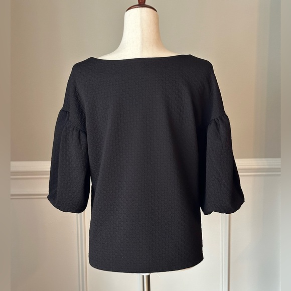 Anthropologie Postage Stamp Black Puff Sleeve Top size Medium - Picture 3 of 10